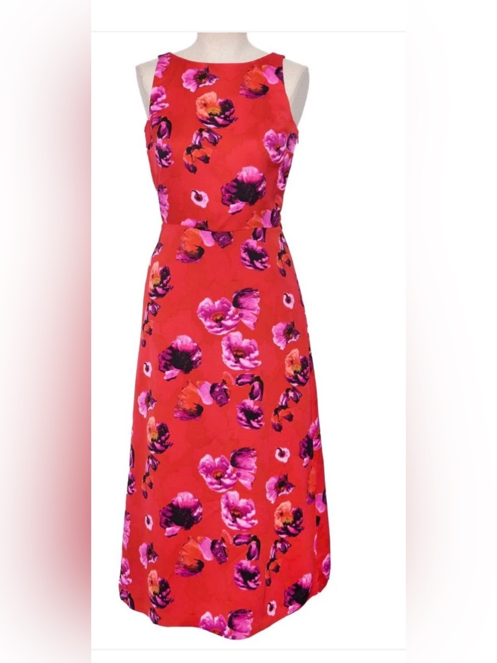 Banana Republic Red Poppy Floral Midi Dress Size 2